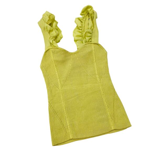 Anthropologie yellow ribbed ruffle strap tank - Picture 2 of 4